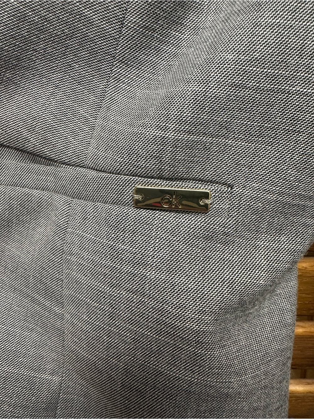 Calvin Klein Light Gray Open-Front Long Blazer with Black Lining - Picture 7 of 9
